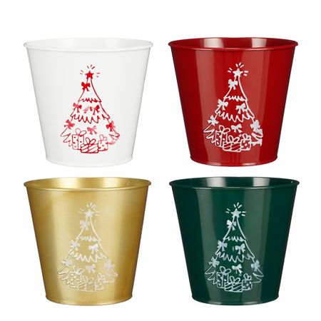 Metal Indica Pot Xmas 14cm White