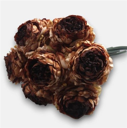 Artificial Peony Bouquet X 7 Brown