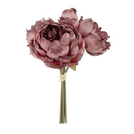 Artificial Dry Look Peony Posy X5 Puce 28cm