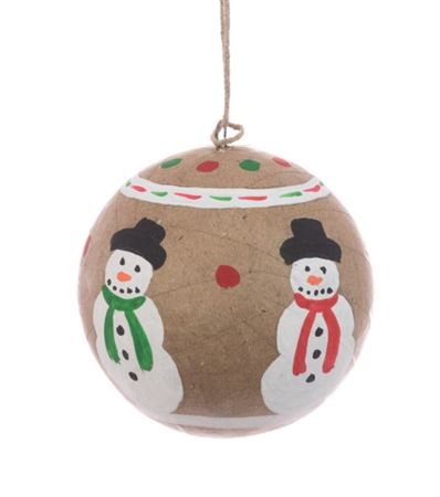 Papier Mache Snowman Bauble 8cm