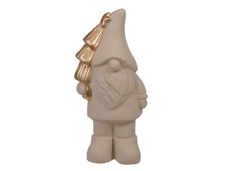 Cement Xmas Gnome Beige 19x9cm