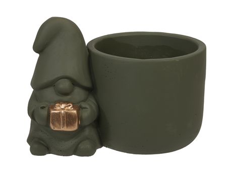 Cement Xmas Gnome Pot Green 16cm