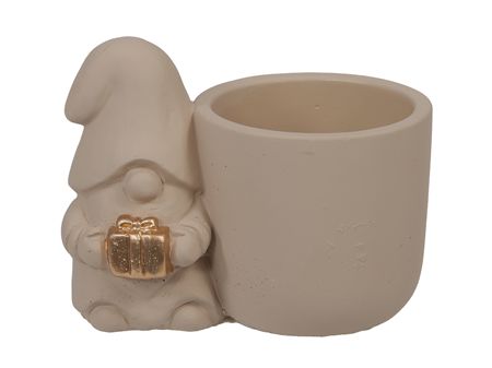 Cement Pot Xmas Gnome Beige 16cm