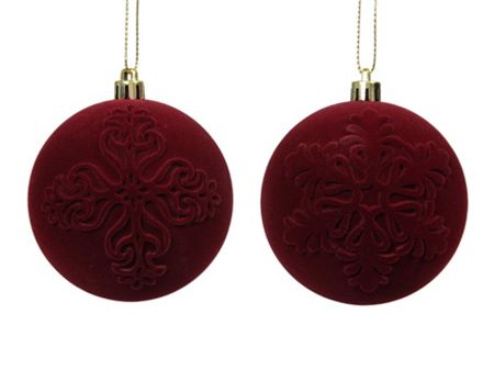 Bauble Flock Deep Red 8cm X4