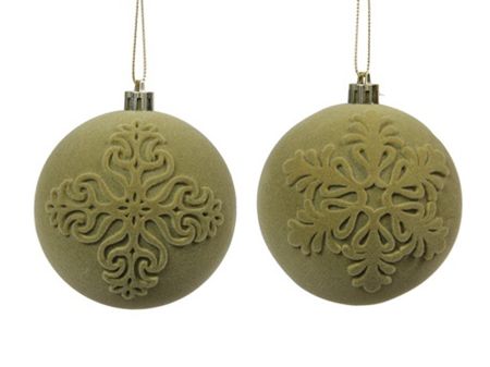 Bauble Flock Green 8cm X4