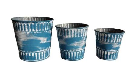 Zinc Pot Jinan Blue Set Of 3 (PACK OF 2)