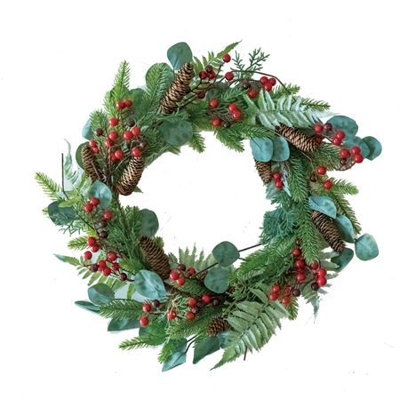 Wreath Pinecone Red Berry 55cm