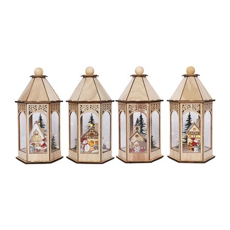 Wood Lantern L E D 30cm Natural