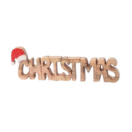 Deco Wooden Christmas 38cm Natural Red