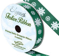Ribbon Xmas Grosgrain Snowflake Green 15mm  (PACK OF 3)