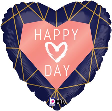 Balloon 18" Happy Heart Day Geo Navy (PACK OF 4)