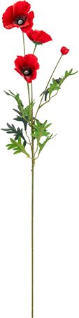 Artificial Poppy Spray Red X 3 Heads 1 Bud (PACK 0F 4)