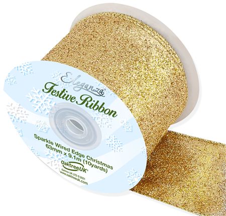 Ribbon Xmas Sparkle Gold 63mm