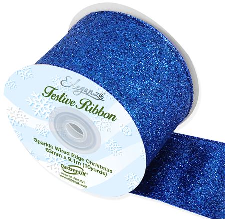 Ribbon Xmas Sparkle Royal Blue 63m
