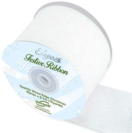 Ribbon Xmas Sparkle White 63mm