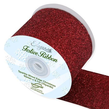 Ribbon Xmas Sparkle Burgundy 63mm