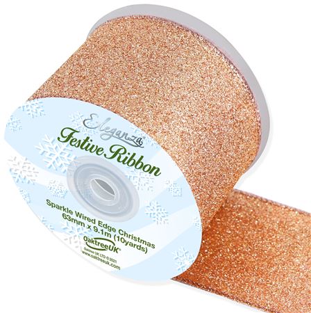 Ribbon Xmas Sparkle Rose Gold 63mm