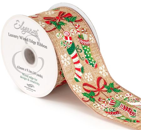 Xmas Ribbon Nat Xmas Stockings Metallic