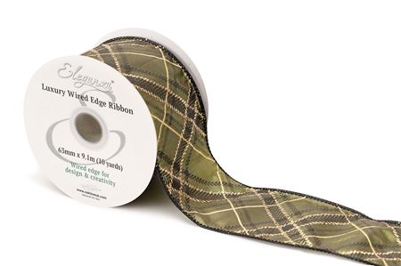 Xmas Ribbon Check Green Black