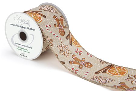 Ribbon Xmas Burlap Gingerbread 63mm