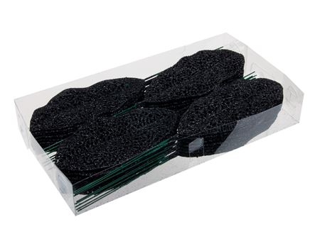 Glitter Deco Leaves Black 14cm X36