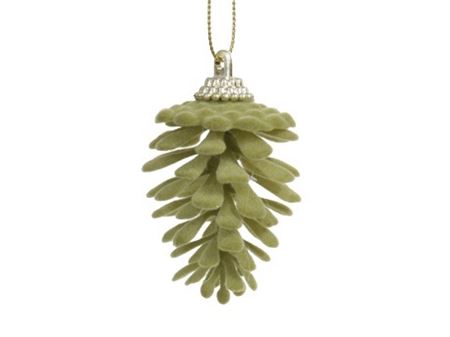 Flock Pine Cones Hang Green X6