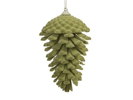 Flock Pine Cones Hang Green X2