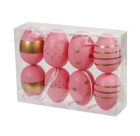 Plastic Eggs Hanging Pink 6cm X8 (PACK OF 3)