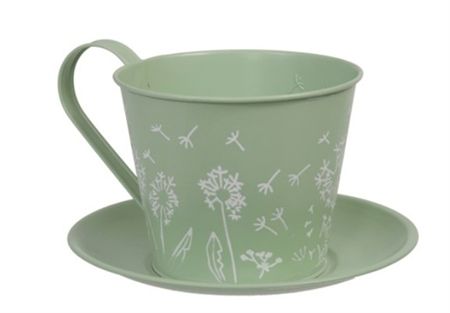 Metal Teacup Green 14x11cm (pack of 2)