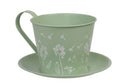 Metal Teacup Green 14x11cm (pack of 2)