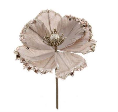 Glitter Flower Champagne 12cm  (PACK OF 4)