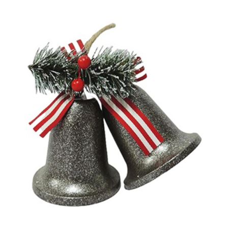 Metal Double Silver Bells 22.5cm