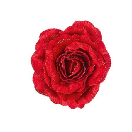 Velvet Rose Red Glitter On Clip 15cm