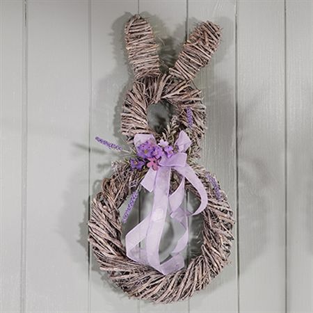 Wreath Rabbit With Lilac Bow 50cm