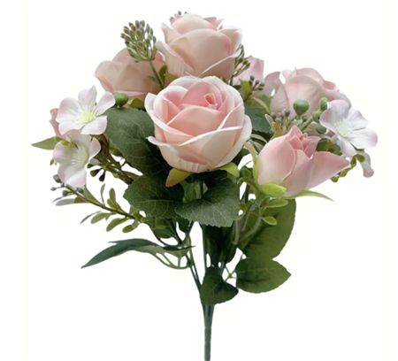 Artificial Rose & Bud Bush Light Pink 30cm (pack of 2)