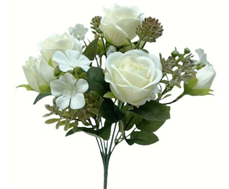 Artificial Rose & Bud Bush Ivory 30cm (pack of 2)