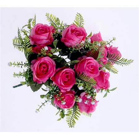 Artificial Rose Bush With Foliage Hot Pink