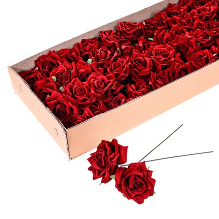 Artificial Silk Rose Wired Boxed Red X48