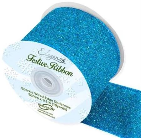 Xmas Ribbon Sparkle Aqua 63mm