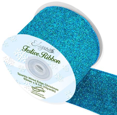 Xmas Ribbon Sparkle Turquoise 63mm