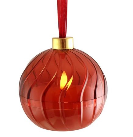 Candle L E D Plastic Bauble Red 10cm