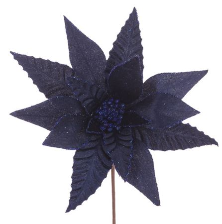 Poinsettia Glitter Stem Dark Blue 30cm