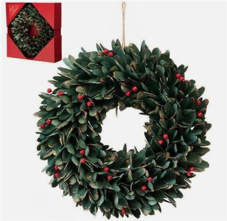 Dried Wreath Green Leaf & Berry 36cm