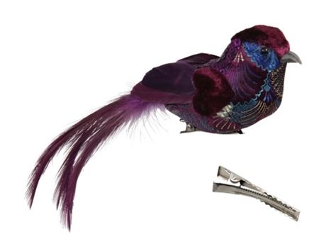 Fabric Bird Clips Purple 17cm X4