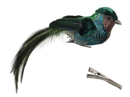 Fabric Bird Clips Green 17cm X4