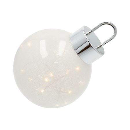 L E D Bauble Glass Twinkle White 20cm