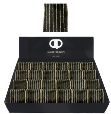 Ribbon Xmas Black Gold Stripe 6.3cm X2.7m  (PACK OF 2)