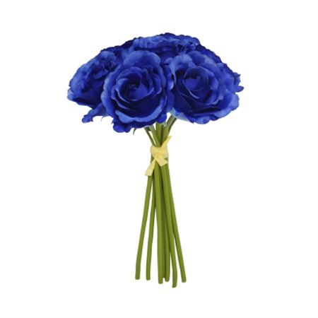 Artificial Open Rose Bouquet Blue 7 Heads