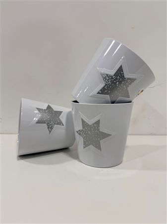 Cereamic Pots 13cm White With Star (Pack of 2)